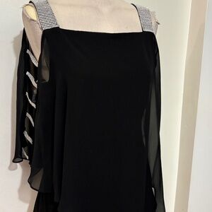 New MSK Black Chiffon Rhinestone Strap Top size m